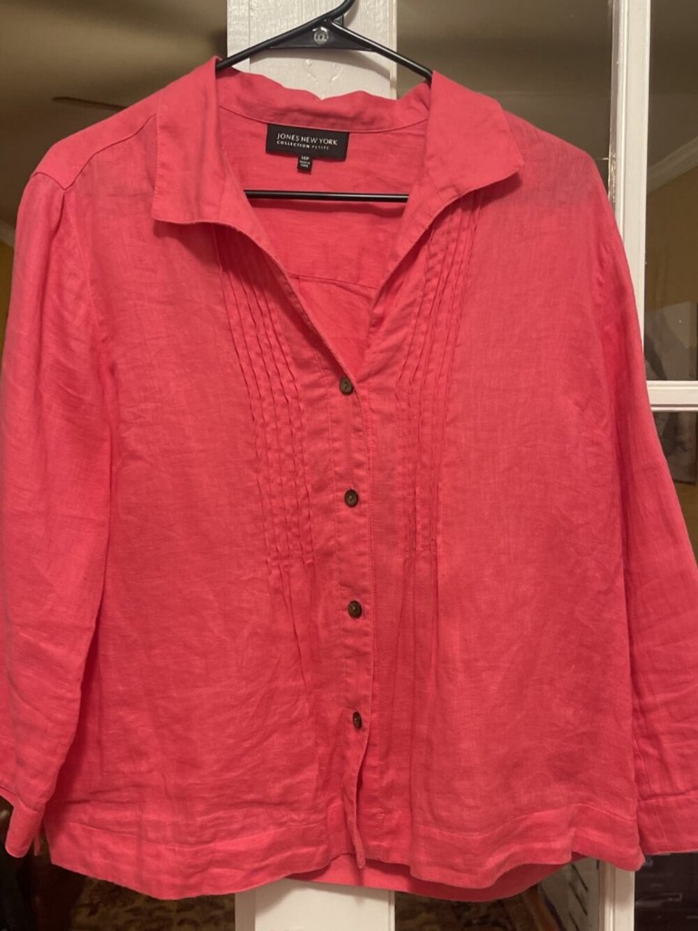 Jones New York Signature Coral Pink Women's 14P Blouse Linen Shirt
